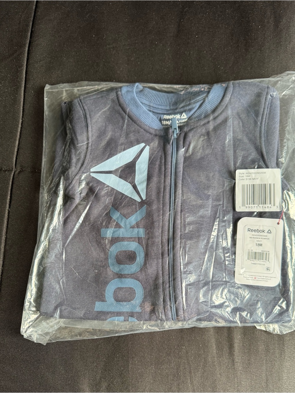 NEW Reebok Navy Blue Infant Zip Romper with Light Blue Logo